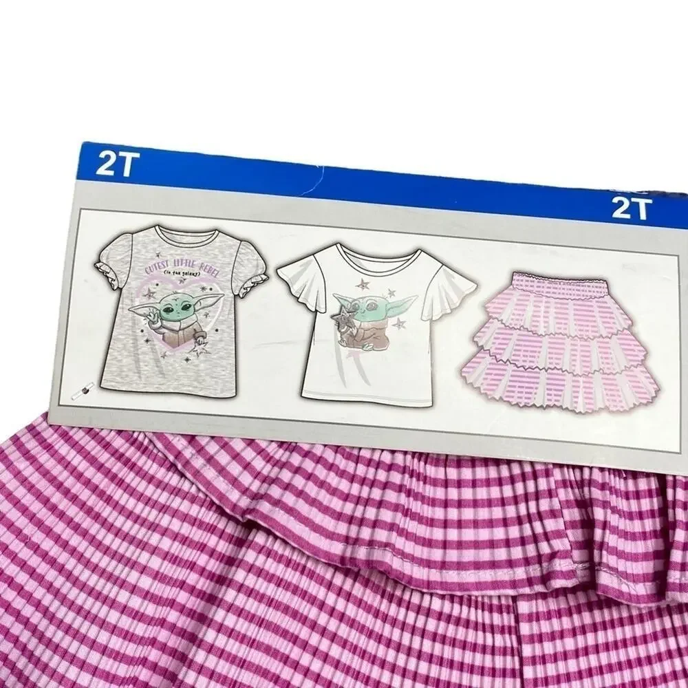 Disney Star Wars Baby Yoda Girls Skirt Set 2T NWT Grogu Pink Gray Mandalorian